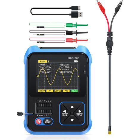 Oscilloscope numérique portable à main, testeur de transistors, mesureur d'inductance, capacité et résistance, configuration standard. (1/5)