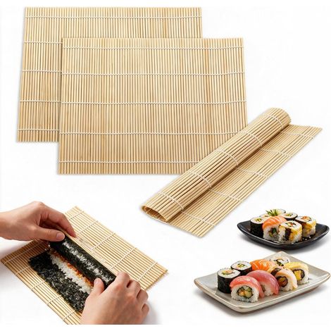 Tapis Sushi Bambou 24x24cm, Natte Sushi Rouleau Bambou Artisanale (1/5)