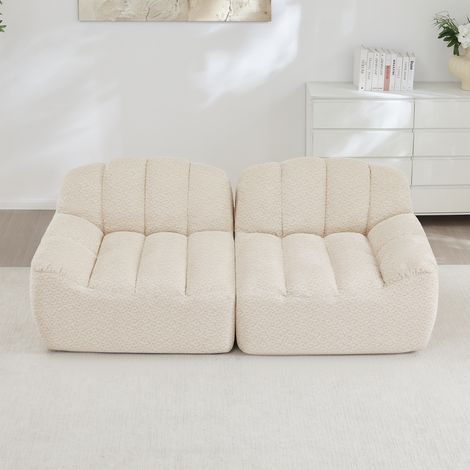 Canapé compressé 2 places en velours – Canapé modulaire sans ossature rigide – Sans montage – Fauteuil effet nuage pour salon appartement – 210x104 cm – Beige (1/5)