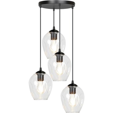Lampadario 4 Luci Istar Base Tonda In Acciaio Nero E Vetri Trasparente (1/5)