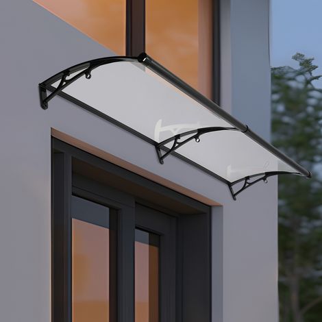 Markise für Türeingang mit Ablaufspüle, Markisen für Türen, Fensterüberdachung außen mit Kunststoff-Stahlhalterung, Polycarbonat-Abdeckung, UV-Schutz, Regen, Schneeschutz für Haus 20060 cm
