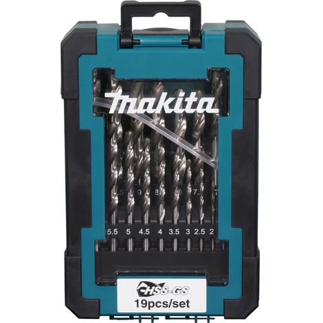 Makita – Jeu de forets HSS-GS pour métal 19 pièces – Diamètres de 1 à 10 mm – Coffret plastique – Précision de perçage (1/3)