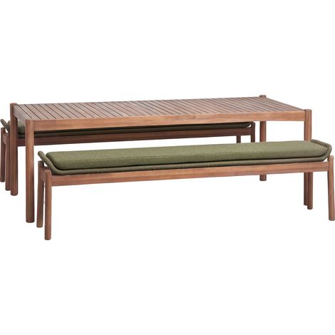 SKLUM Rechteckiger Esstisch-Set 180x90 cm mit 2 Essbänken aus Akazienholz und geflochtener Schnur Karvia              Akazie Braun                     
