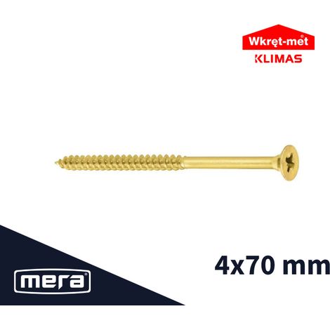 Vis à bois trempées Wkręt-met à tête fraisée 4,0 x 70 avec filetage partiel 250 pièces. (1/4)