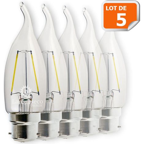 Lampesecoenergie – Lot de 5 ampoules LED flamme coup de vent filament 4W (éq. 42W) B22 – Économie d'énergie – Ambiance chaleureuse – Installation facile