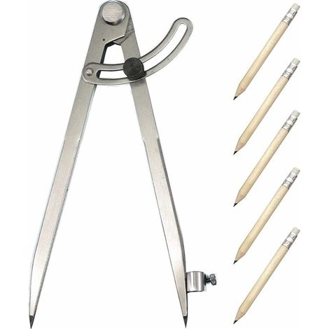 Carbon Steel Measuring Compass with 5pcs Pencils Precision Compass Adjustment for Industrial Marking Gauge Leather Back to School (1/5)