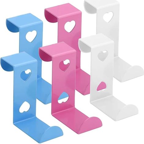 Set mit 6 herzförmigen Kleiderbügeln und Haken aus Edelstahl für Mäntel, Handtücher, Taschen, Schlafzimmer, Badezimmer, Kleiderschranktüren (rosa/blau/weiß) (1/5)