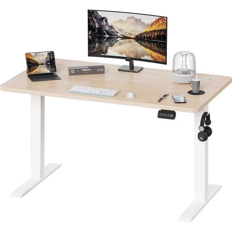 Bureau assis debout 60 x 120 cm – Hauteur réglable 71-119 cm – Fonction mémoire et anti-collision – Conception robuste pour télétravail – Marron clair