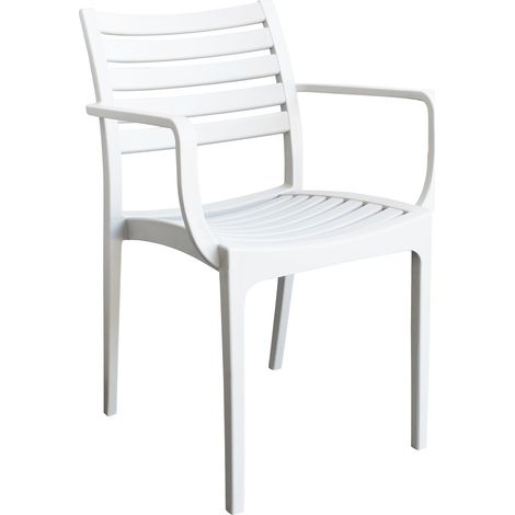 Chaise de chaise de jardin en résine extractible avec session et Lyndon Horizontal Sage à lattes et dossier White