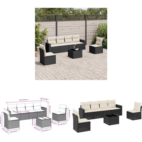 7-tlg. Garten-Sofagarnitur mit Kissen Schwarz Poly Rattan - Gartensorte - Outdoor Möbel - Lounge Set - Gartenlounge - Rattan Sofa - Home & Living (1/3)