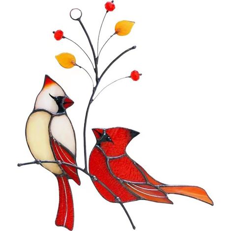 Pendentif Oiseau Décoration Fenêtre Intérieur Extérieur Cadeau Fête Des Mères - Ornements Vitrail Style Cardinal Pour Maison (1/5)