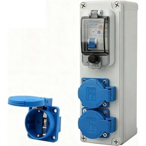 Coffret Electrique de Chantier 16A, Tableau Electrique 250V 2P Boitier Electrique Etanche avec Interrupteur fi Disjoncteurs Electriques IP54 Prise Extérieure pour Intérieurs et Extérieurs (1/5)