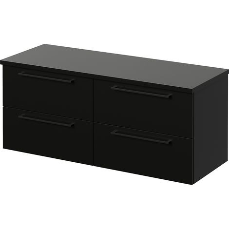 Napoli 460 Matt Black 1200mm Wall Mounted 4 Drawer Vanity Unit for Countertop Basins - 1200mm - Matt Black 320mm Handle