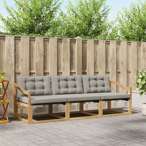 vidaXL Outdoor-Sofagarnitur mit Kissen 3 pcs Weiß und Hellgrau (1/5)