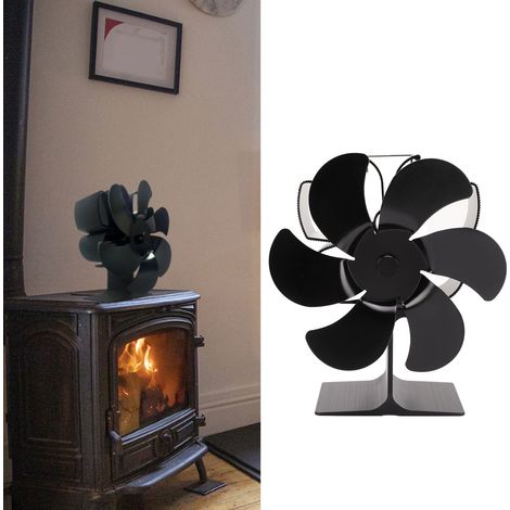 Ventilador de calor LT370 de 6 aspas para estufas y chimeneas, aluminio negro. (1/5)