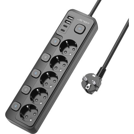 9-in-1 Power Strip with 1.5 AC Outlets, 2 USB-C Ports, 2 USB-A Ports, 2m Cable, for Home Office (1/5)