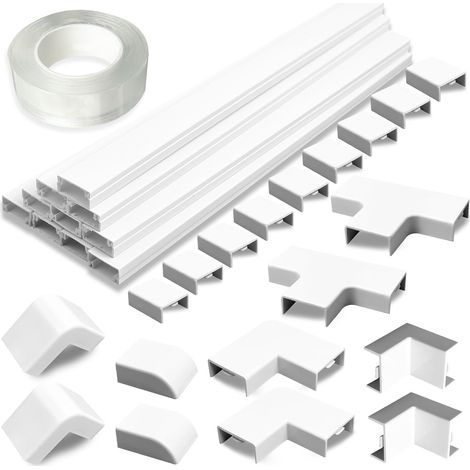 Gaine de câble autocollante 3 m, 20 x 10 mm pour câbles électriques, Gestion des câbles pour Cacher Le Fil TV, Blanc (avec Accessoires de Connexion) (1/5)