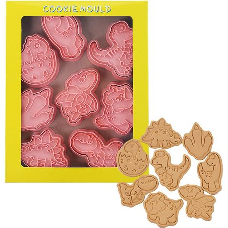 8-teiliges Set 3D-Dinosaurier-Ausstechformen für Kekse, Geburtstagskuchenformen, Handstempel für Obst und Gemüse (1/5)