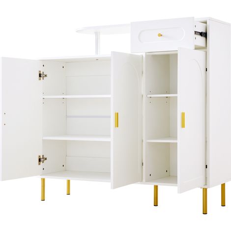 Madia bianca con 1 cassetto e 3 ante, maniglie in metallo, piedi in metallo, 120 x 35 x 92 cm (1/5)
