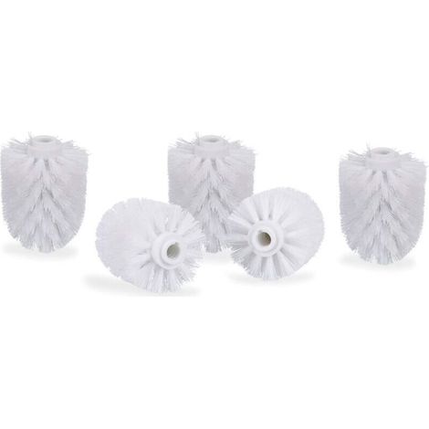 Lot de 5 têtes de brosse WC, grandes brosses WC avec filetage de 12 mm, têtes de brosse de rechange de 8 cm de diamètre, blanches (1/3)