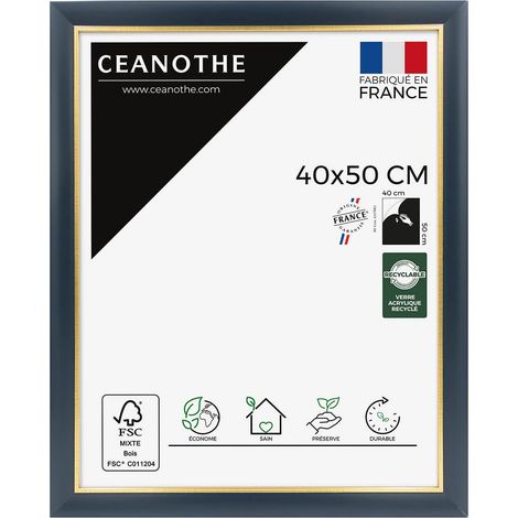 Cadre Photo Bleu et Dorée 40x50 cm et 50x40 cm - Convient au A3 – Cadre pour photo 40x50 cm - Cadre Photo Hades 40x50 cm Recyclable - Fabriqué en France - Verre acrylique Incassable (1/5)
