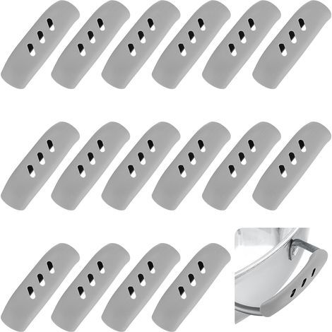 Lntyq 16 Pcs Poignées de Casserole en Silicone, Supports de Poignée de Casserole, Couvercles de Casserole en Silicone, Poignée en Silicone Résistant à Chaleur pour Cocottes Poêles à Frire, Gris/7,3 x (1/5)