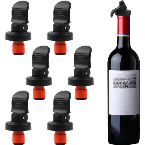 Bouchons de bouteille de vin 6 pièces, capuchons en plastique étanches, bouchon de champagne portable pour conserver le vin frais, accessoire de stockage pour bar (1/5)