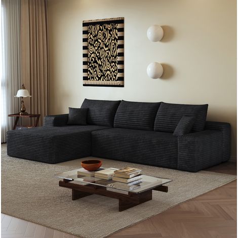 Ecksofa 270 cm L mit Chaiselongue, ohne Montage, Schwarz OKMYHOME (1/5)