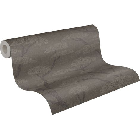 Papier peint intissé nature marron foncé Tapisserie motif arboré style forestier Papier peint botanique zen idéal pour chambre (1/5)