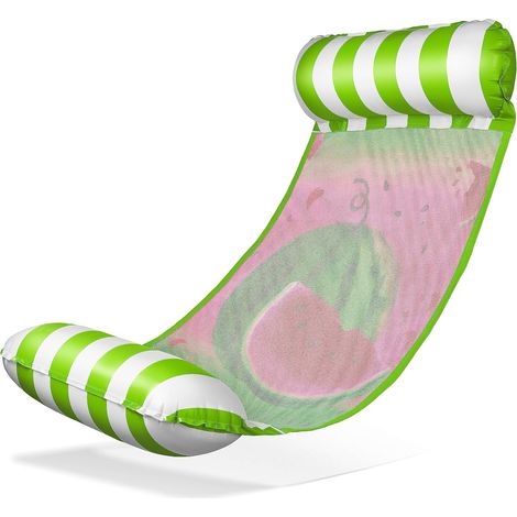 Chaise suspendue à la pastèque à rayures vert-blanc (130×70 cm) – Chaise de conduite ludique avec filet de refroidissement et imprimé pastèque, pour piscine et plus