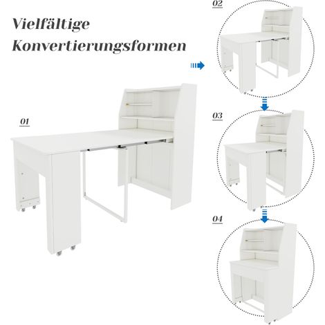Table extensible blanc, L52/132,5 x L80 x H76 cm, table à manger rectangulaire avec rangement, table coulissante gain de place, meuble salle à manger multifonction, table escamotable 2-en-1. (1/5)