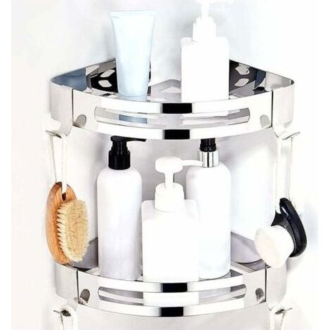 FOREHILL Support de douche d'angle en acier inoxydable sans perçage étagère de salle de bain panier rangement de douche suspendu support de douche support de rangement de shampooing triangle noir, 2 p