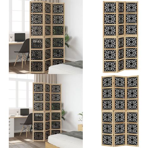 3-tlg. Raumteiler Braun und Schwarz Massivholz Paulownia - Wohnzimmer - Schlafzimmer (1/5)