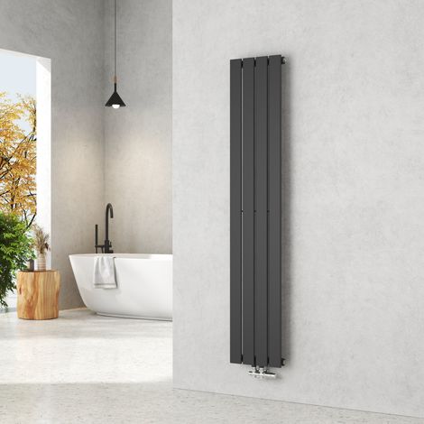 EMKE Radiateur eau chaude en acier Tube plat Montage mural Noir 160x30cm Unique Couche