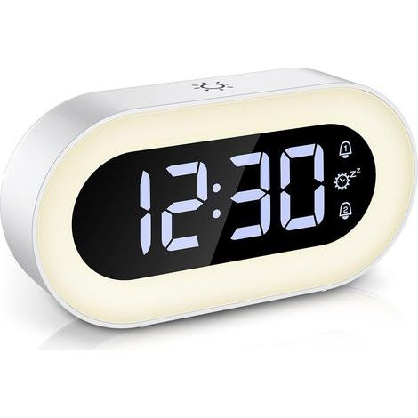 LED-Nachtlichtwecker mit Schlummerfunktion, einstellbarer Helligkeit und Lautstärke, Doppelalarm (weiß) (1/5)