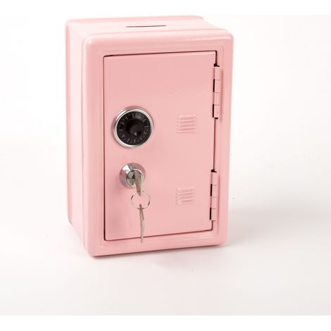 Un coffre-fort métallique élégant avec double clé et verrou à code, adapté pour ranger petits documents, passeports, espèces, bijoux et or, rose (1/5)