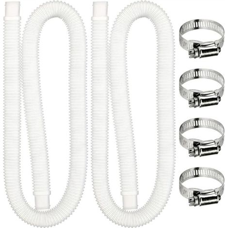 Replacement pool filter hose, 1.5 m with 4 metal hose clamps, for above-ground pools, pack of 2 (transparent) (1/5)
