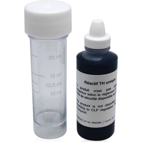 Toodo – Test de dureté d'eau à réactif unique – Kit d'analyse avec tube gradué et réactif 30 ml – Plage de 0 à 40°f – Pour piscine