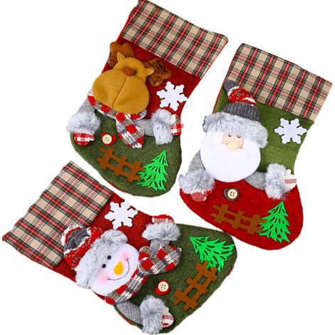 Chaussette De Noël - Santa - Renne - Bonhomme De Neige - 3 Pièces - Pour Décoration Intérieure Et Extérieure - 3 Unités (1/5)