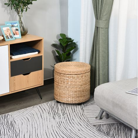 Pouf contenitore rotondo in rattan con coperchio rimovibile, kaki, Ø43 x 43 cm, OKWISH (1/5)