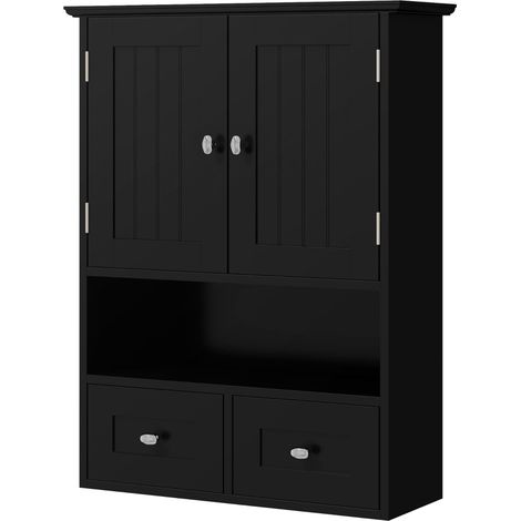 Meuble mural de salle de bain avec portes, étagères et 2 tiroirs, 50,8 x 17,8 x 66 cm, noir – Adapté à l'espace lavabo (1/5)