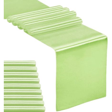Camino de mesa – Estilo moderno – Lavable – Material de poliéster (apto para uso exterior) – Decorativo – Dimensiones: 30 x 275 cm – Verde claro (1/5)