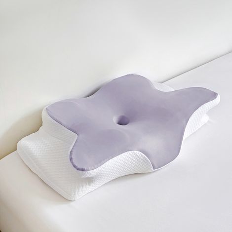 Oreiller orthopédique en forme de papillon, en mousse à mémoire de forme, offrant un soutien optimal pour la nuque et la tête, efficace contre les troubles du sommeil (violet)-AquaForge (1/5)