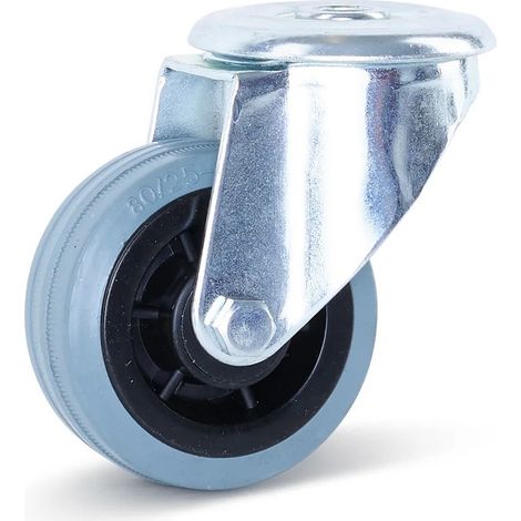 Roulette pivotante - MESO - Caoutchouc gris - 80mm - Trou central - Sans trace - 60kg (1/2)