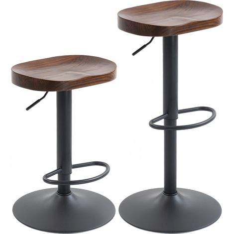 Verstellbare Barhocker im Satteldesign, Ulmenholz, 2er-Set