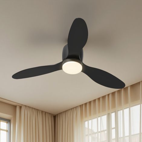 Ventilador de techo de 115 cm con control remoto iluminado, motor de CC, 32 W, 6 velocidades, luz ajustable, negro (1/5)