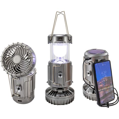 Lanterne Solaire Avec Ventilateur - Lampe De Camping Rechargeable 180 Lm 360° - Design Pliable Portable - Station De Chargement Usb - Gris (1/5)