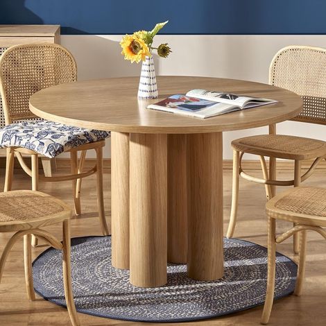 Table à manger design ronde plaquée chêne 120cm Marthe (1/5)