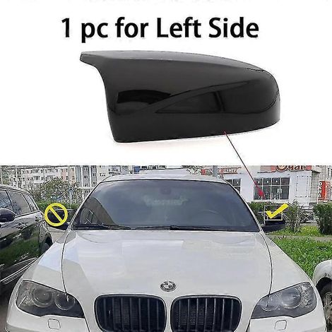Außenspiegelkappen in Carbonfaser-Optik, glänzend schwarz, in Hupenform, passend für BMW X5 E70 und X6 E71 (2008–2013) – 1 Stück, links, schwarz