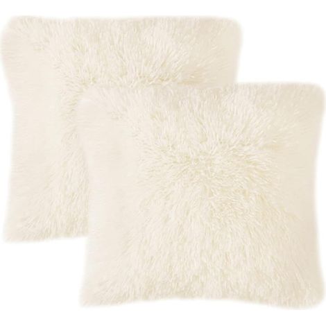 CCYKXA 2er-Set luxuriöse Sofakissenbezüge aus Fell, Heimdekoration für Sofa, Schlafzimmer, Bett, superweicher Plüsch-Dekokissenbezug, 43 x 43 cm, Beige